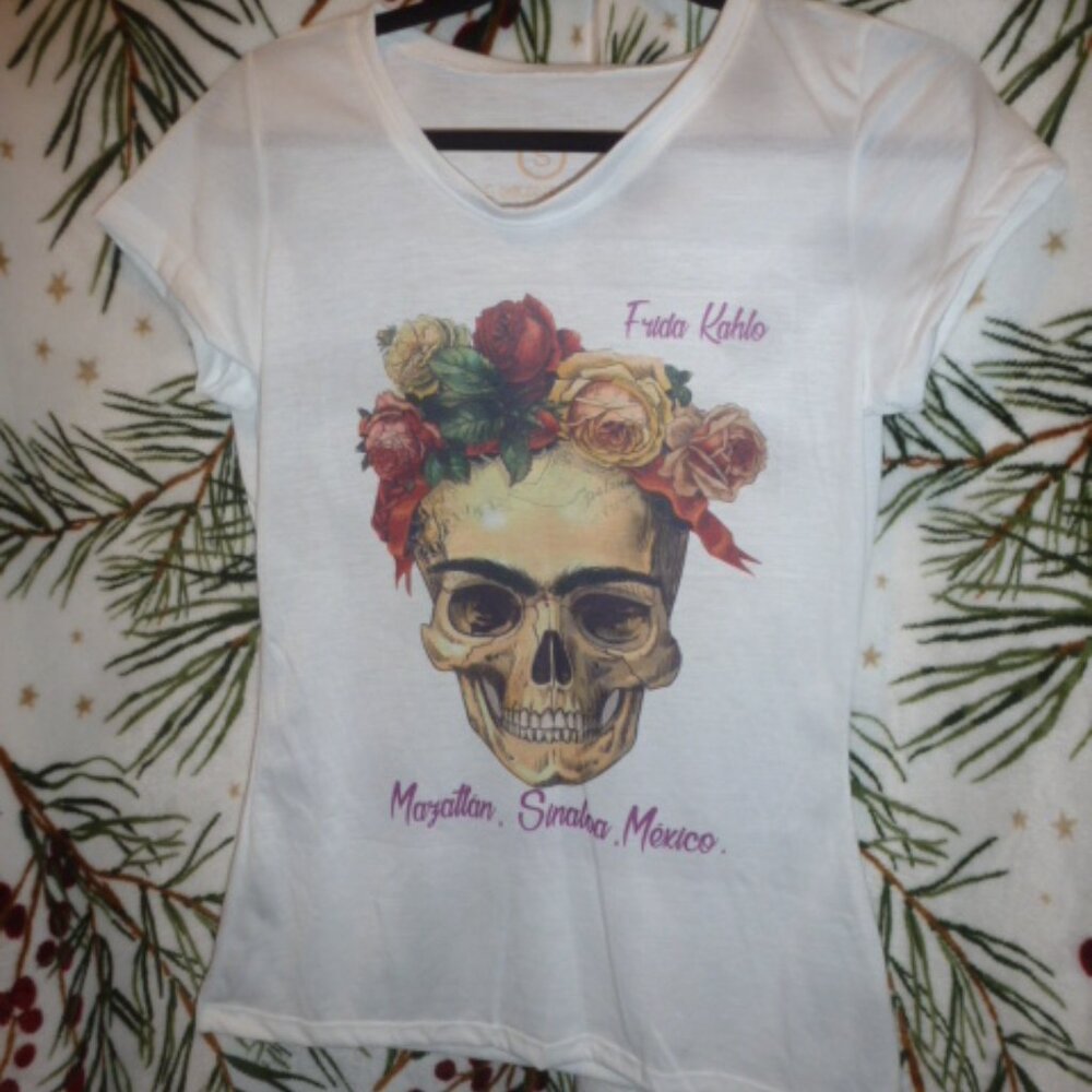 Beautiful Mexican skull top White Women V Neck T-shirt SzS